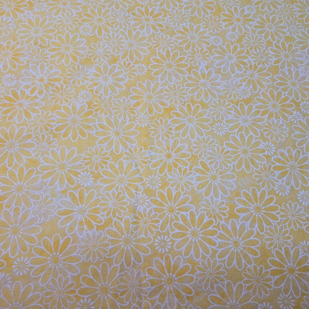 Yellow Daisy Floral Outlines Yellow Tonal Blender Fabric Traditions 1.5 Yards
